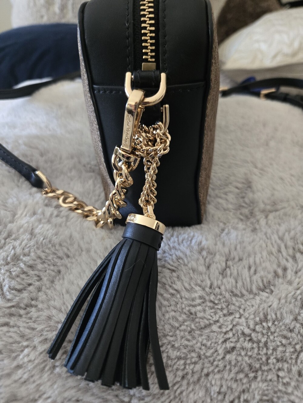 Michael Kors Brown Logo Crossbody with Black and Cream Center Stripe - Picture 3 of 7